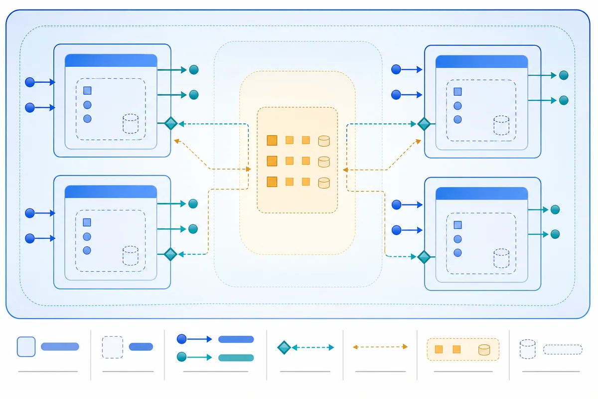 IEC variable scopes showing local data inside POUs, typed inputs and outputs, in-out references, selected global sharing, and temporary working storage