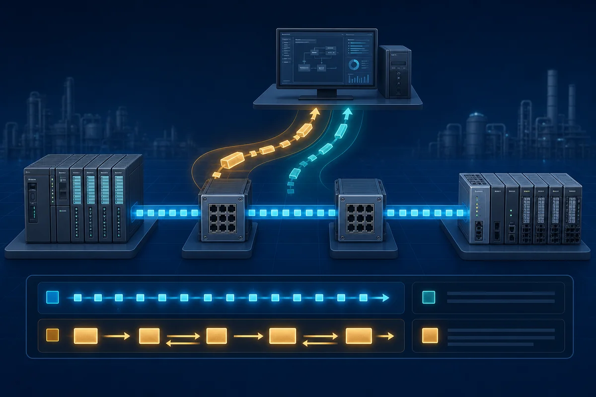 Industrial controller exchanging regular cyclic I/O updates with remote I/O while an engineering station sends occasional diagnostic requests