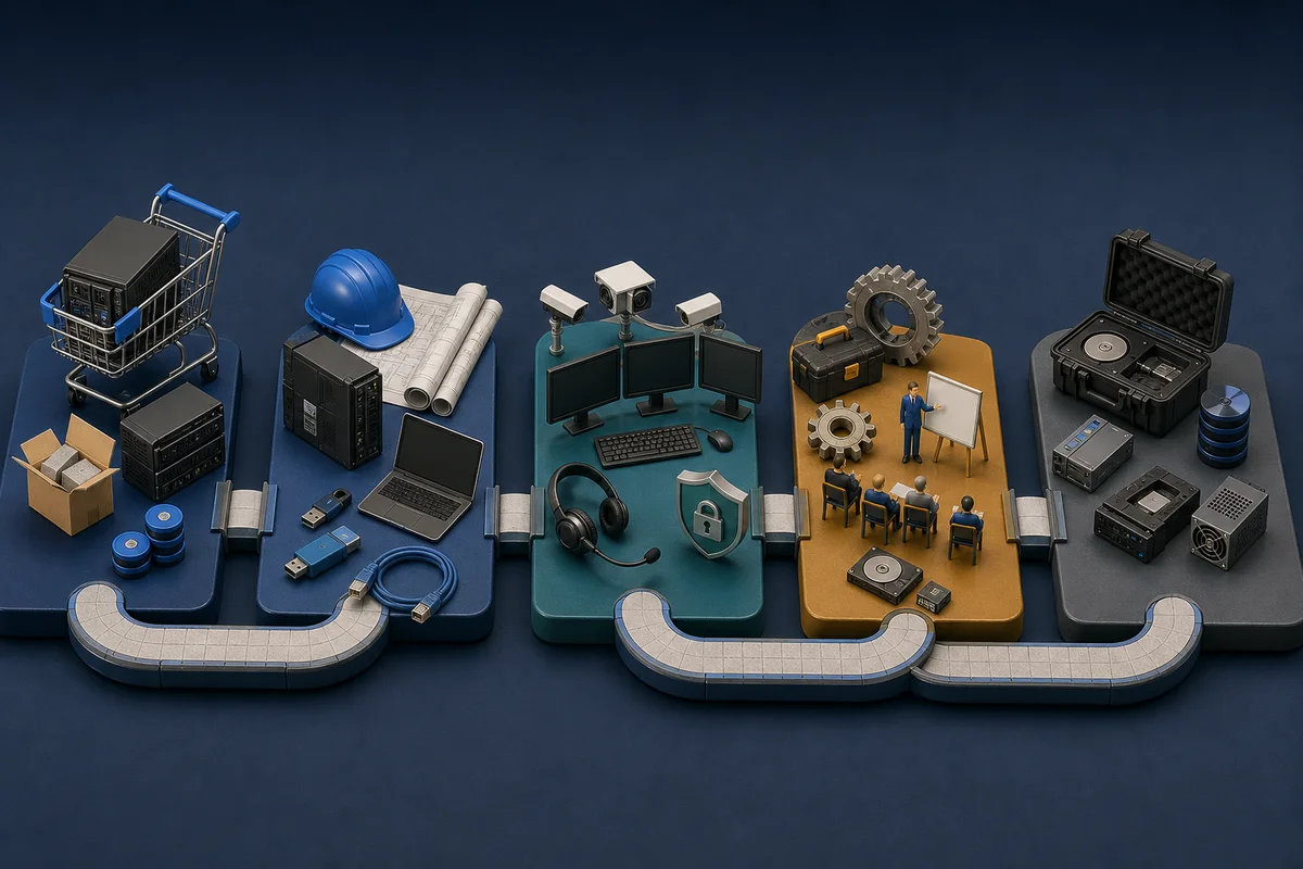 SCADA lifecycle cost components across acquisition, engineering and migration, secure operations, training and upgrades, backup, recovery, and spares