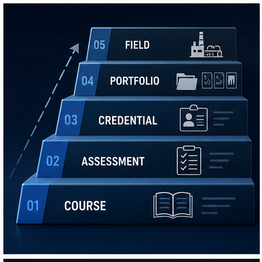 PLC career evidence ladder showing course assessment credential portfolio and field experience as distinct evidence layers