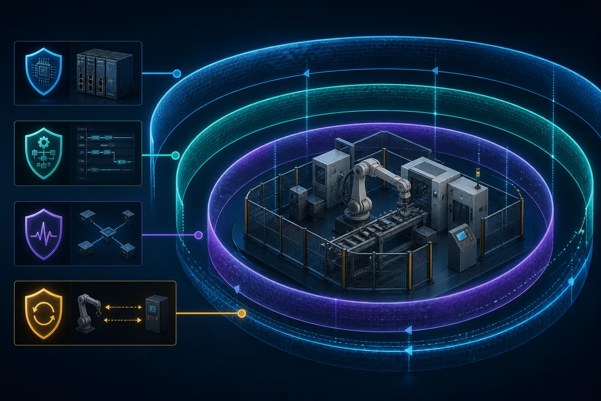Machine cell surrounded by separate hardware task network and application watchdog supervision layers