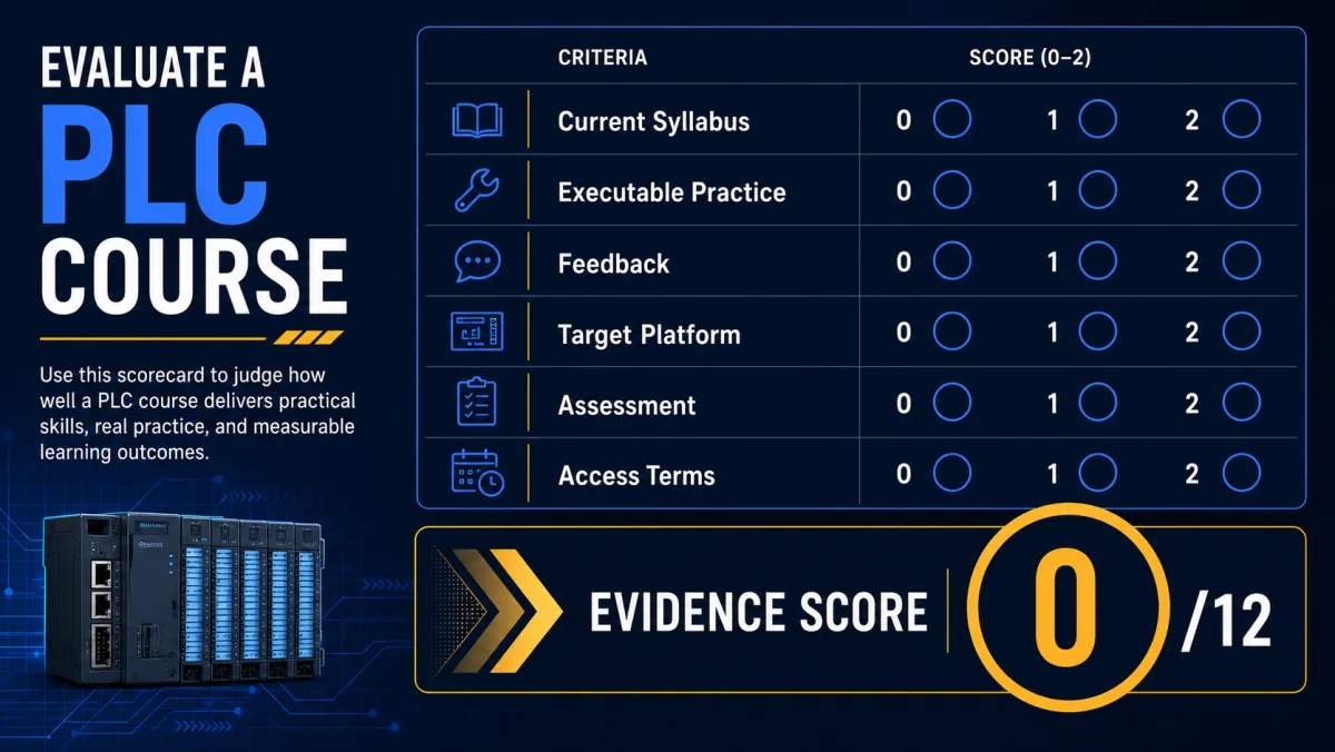 PLC course evidence scorecard for current syllabus executable practice feedback target platform assessment and access terms