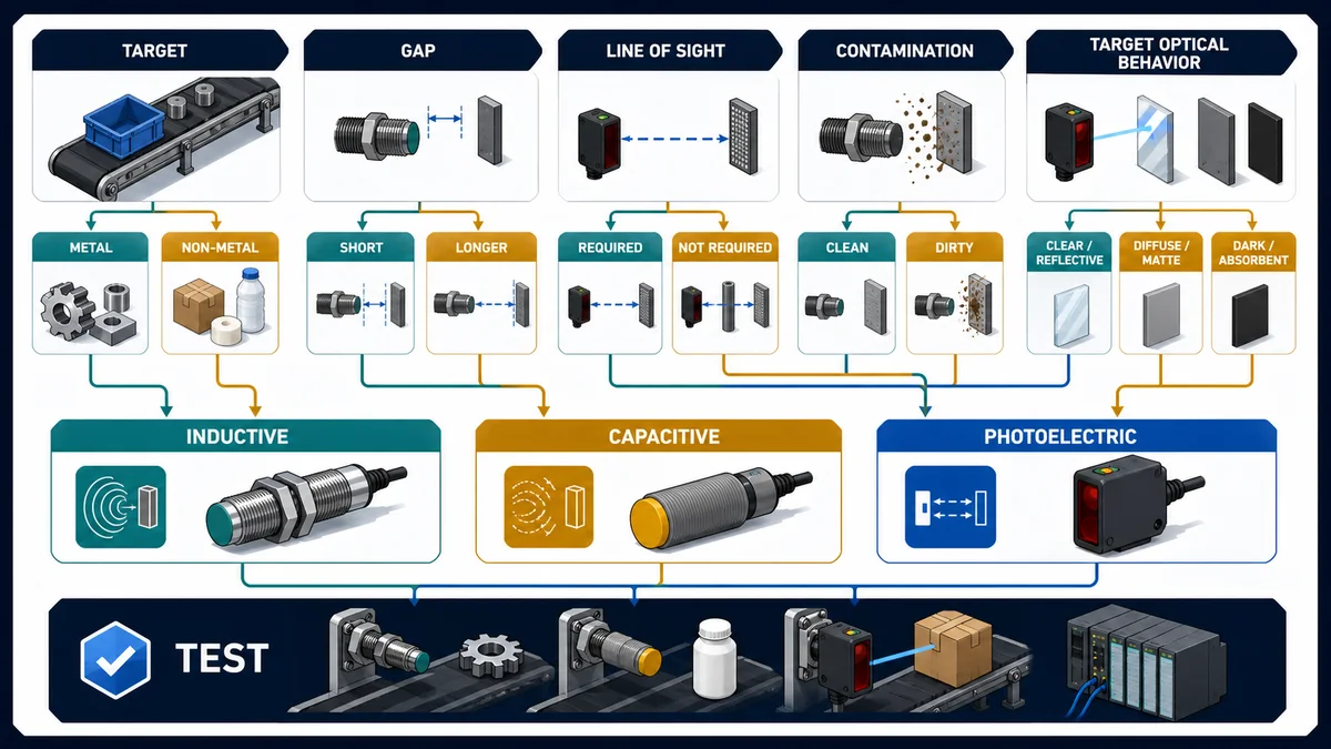 Featured image for blog post: Proximity Sensor vs Photoelectric Sensor: PLC Selection Guide