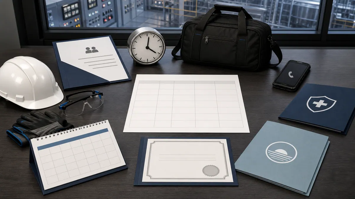 Total-compensation evidence arranged around a comparison worksheet, including overtime clock, travel bag, on-call phone, benefits, retirement, training, leave, and safety equipment.
