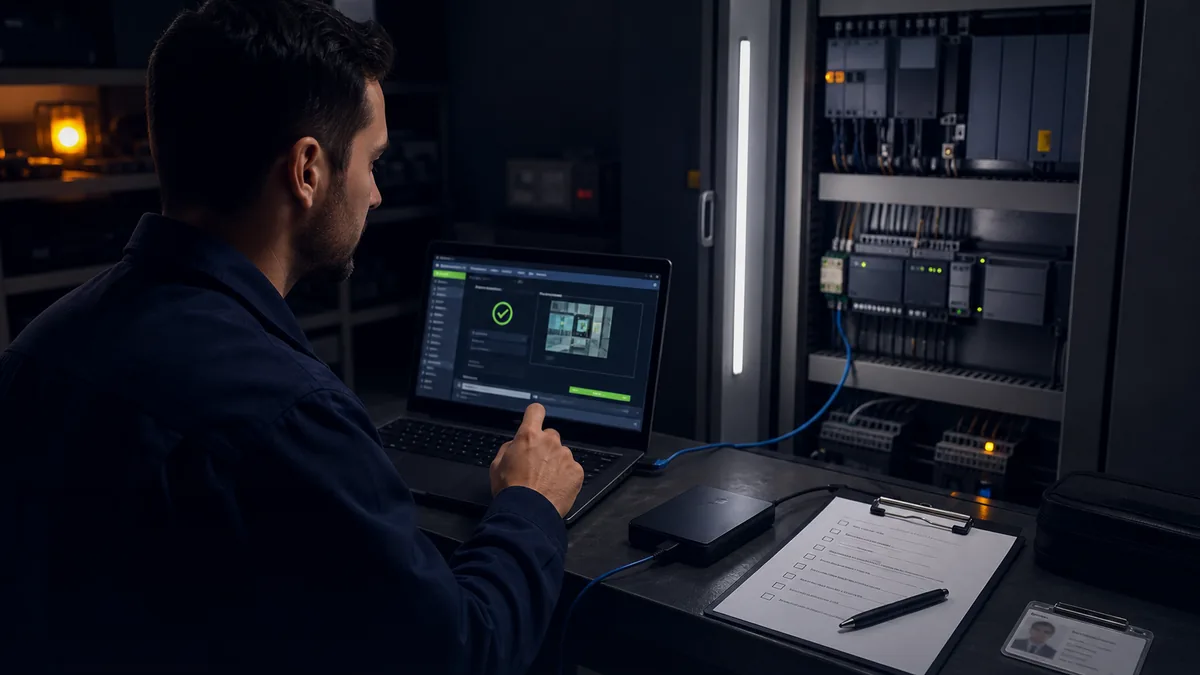Controlled Siemens S7-1200 download with asset identity offline online comparison safe machine state approval rollback and post download tests