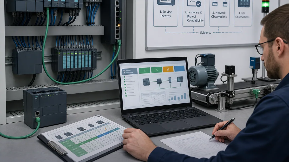 Original editorial Siemens S7 fault review connecting CPU diagnostics rack modules networks program state field feedback and process evidence