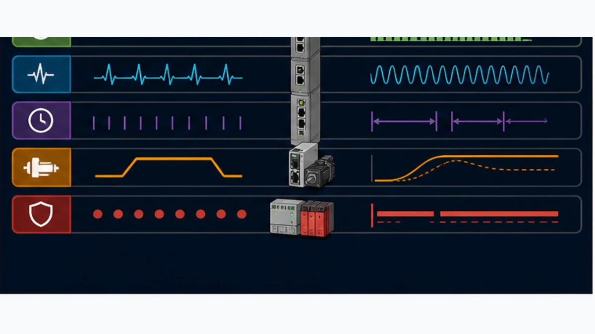Independent EtherNet IP and EtherCAT health timing motion and safety diagnostic layers around an industrial gateway