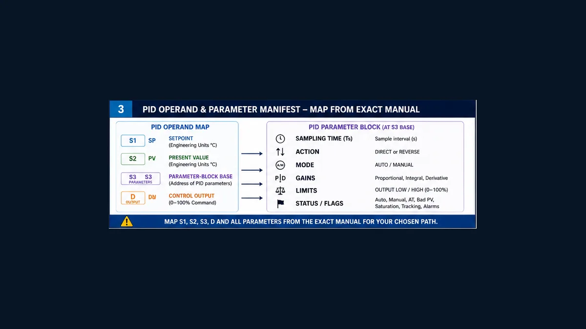 Delta DVP PID conceptual operand manifest showing setpoint process value protected parameter block and requested control output