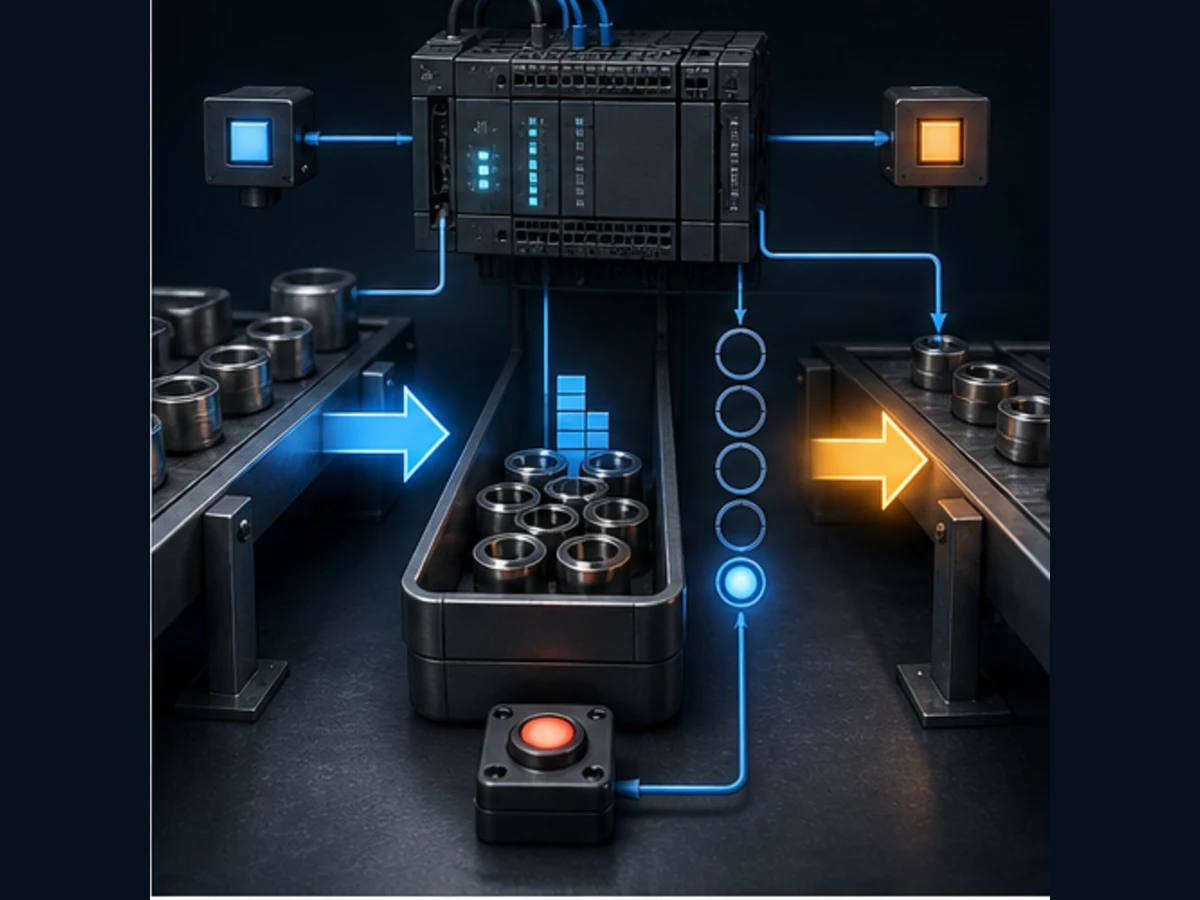Conceptual reversible counter tracking parts entering and leaving a buffer with a separate reset control and threshold state