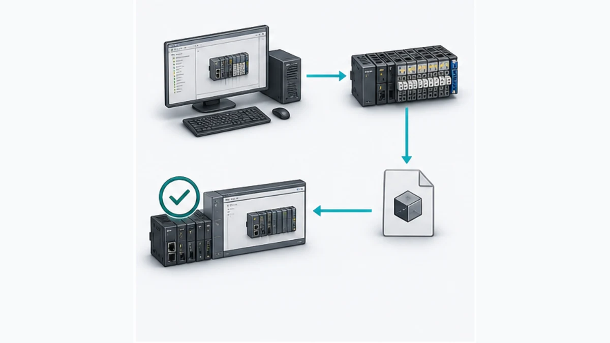 Two-tool Omron NX-PNC202 commissioning workflow from NX terminal configuration through GSDML controller setup and acceptance testing