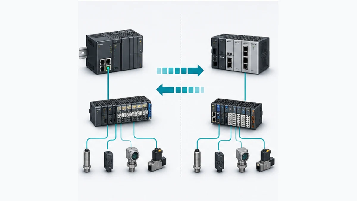 Industrial network role comparison showing controller configuration ownership and remote device cyclic data exchange