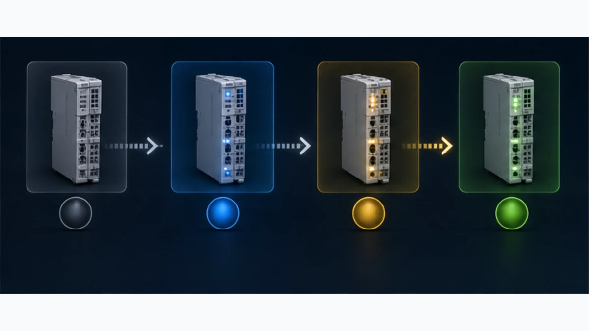 Conceptual EtherCAT SubDevice state progression from initialization through configuration and safe input exchange to operational process data