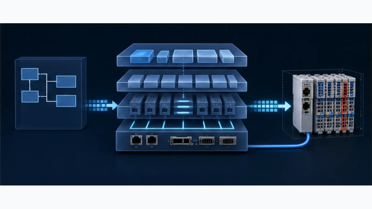 Conceptual layered OpenPLC runtime core native EtherCAT plugin process image and EtherCAT terminal architecture