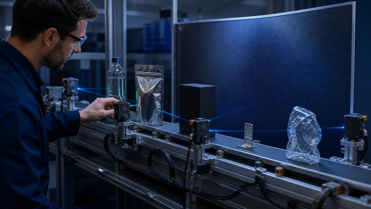 Engineer testing clear, glossy, dark, small and irregular production targets across controlled optical stations