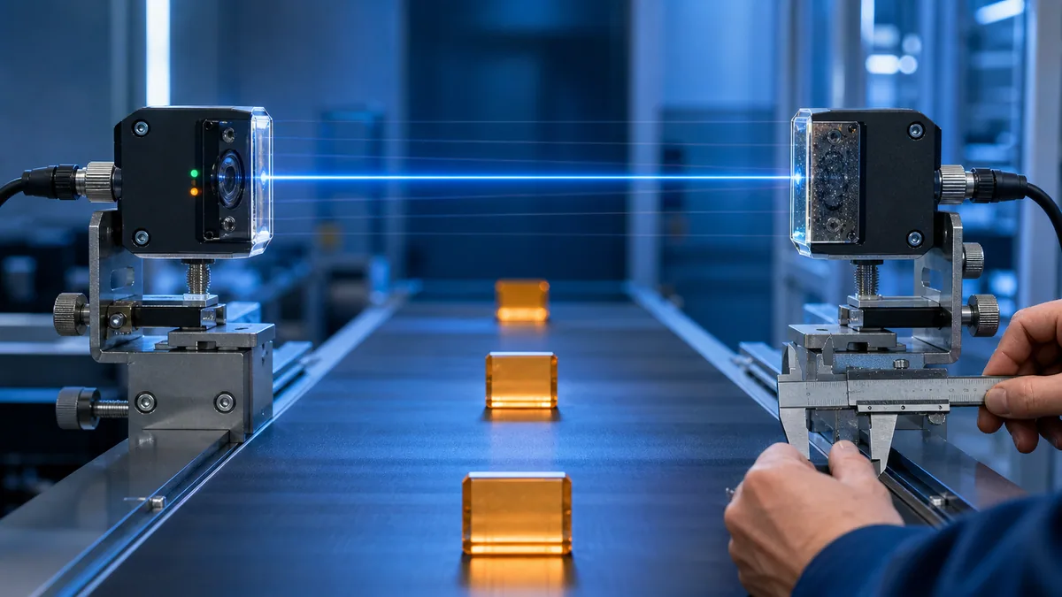 Precision through-beam alignment bench mapping bracket tolerance, clean and contaminated optics and near-to-far target positions