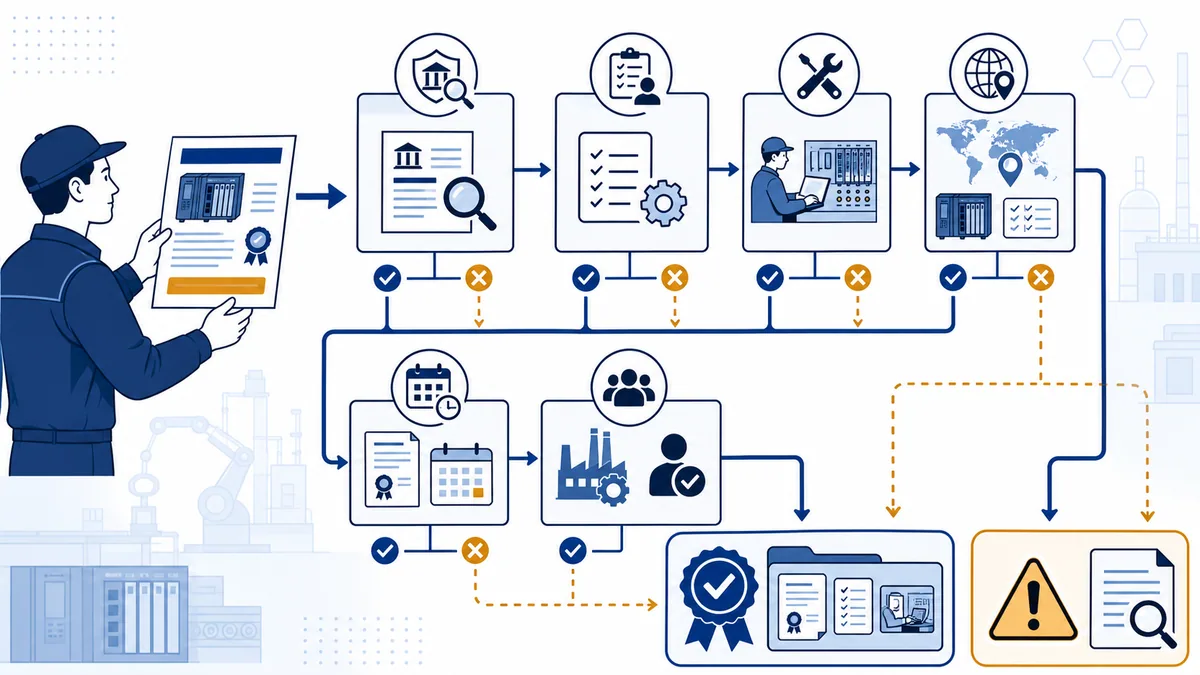 Decision tree for checking PLC credential issuer eligibility assessment regional availability renewal and employer relevance