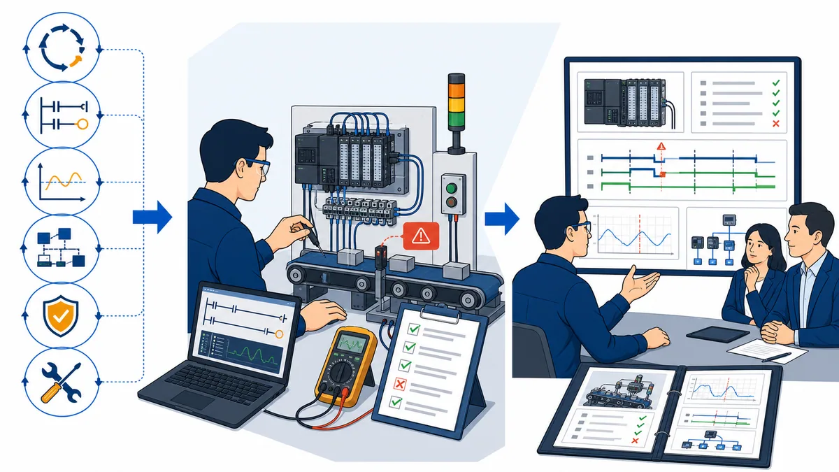 PLC study domains converted into tested conveyor fault evidence and then explained with a portfolio in a technical interview