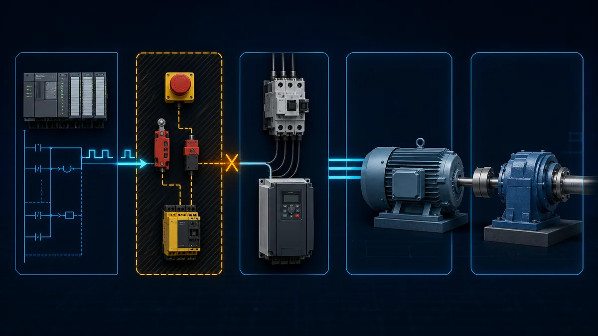 Connected diagnostic zones for PLC command, safety, motor controller, motor and mechanical load