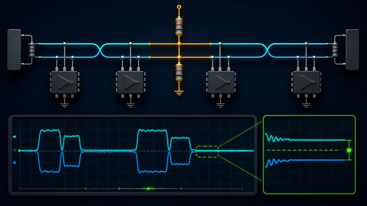Central RS-485 fail-safe bias network holding a stable differential idle state between transmissions