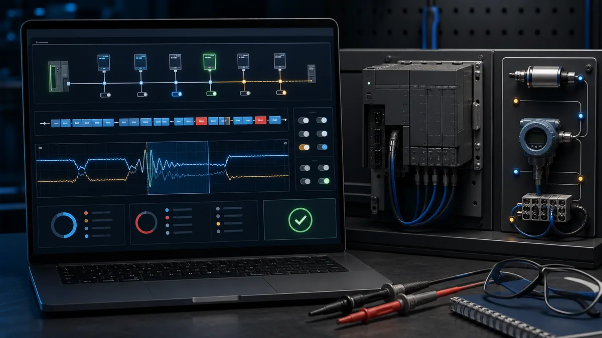 Interactive RS-485 troubleshooting lab with topology, frame sequence, waveform and verified repair state