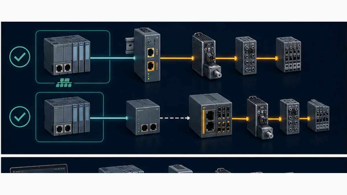 Comparison of an active EtherCAT MainDevice gateway and a controller-to-controller PROFINET EtherCAT coupler