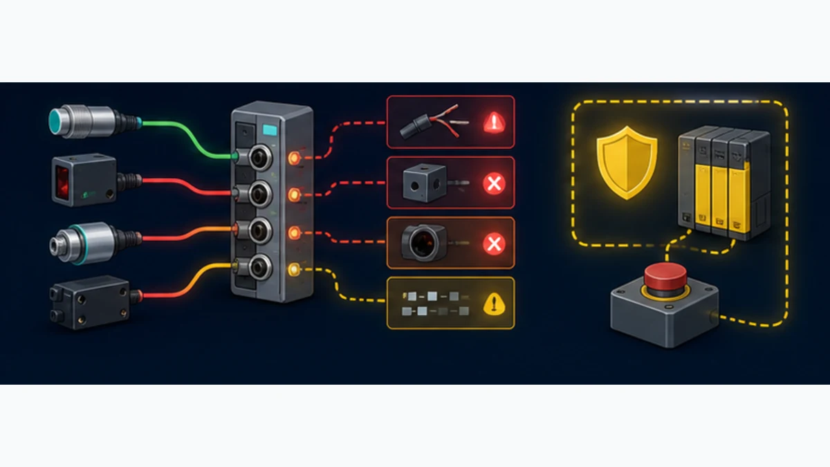 IO-Link diagnostic view separating cable device mismatch port fault stale mapped value and an independent functional safety system