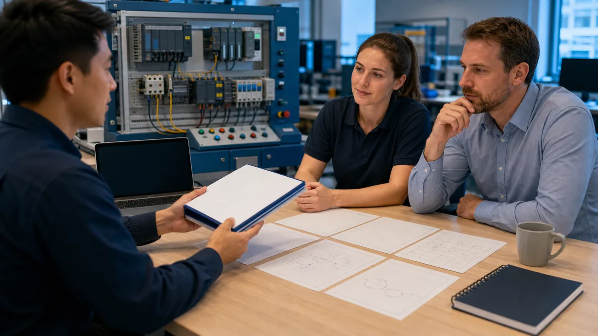 Generated editorial portfolio review showing a sanitized requirements sheet, I O contract, state diagram, test matrix, fault report and reproducible archive